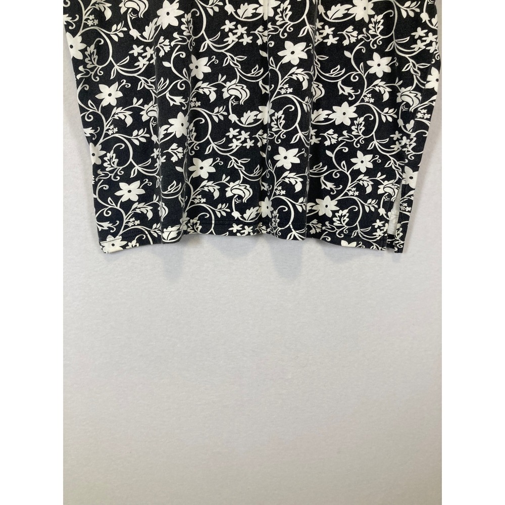 Cottagecore Blair Women XLG Black White Floral Vine Knit Short Sleeve Scoop Top - Picture 7 of 8